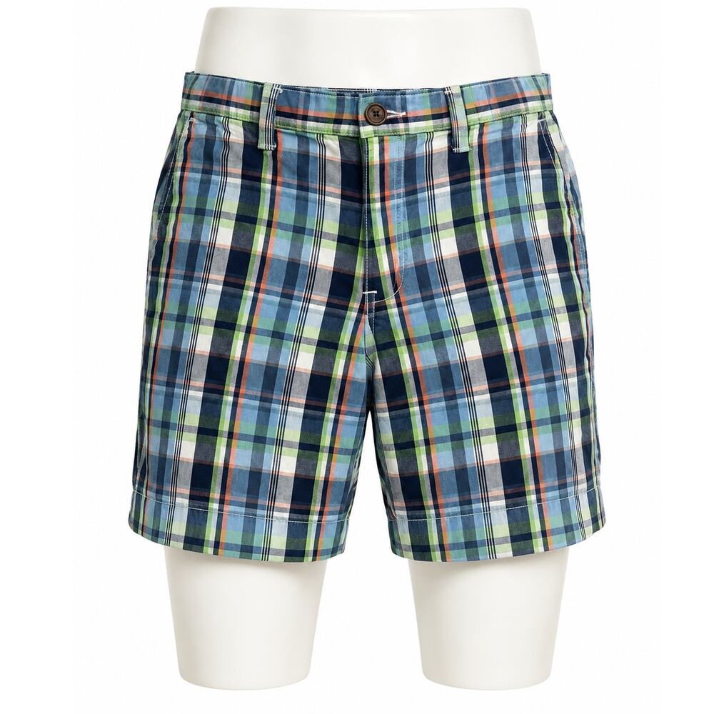 Abercrombie Flat Front Men's Plaid Shorts - Blue/Green - Size Large